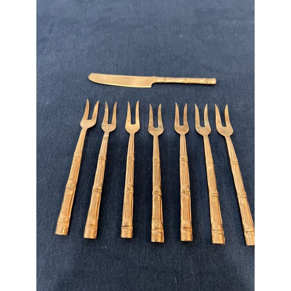 Nickel Bronze Bamboo‎ Cocktail Forks And Knife